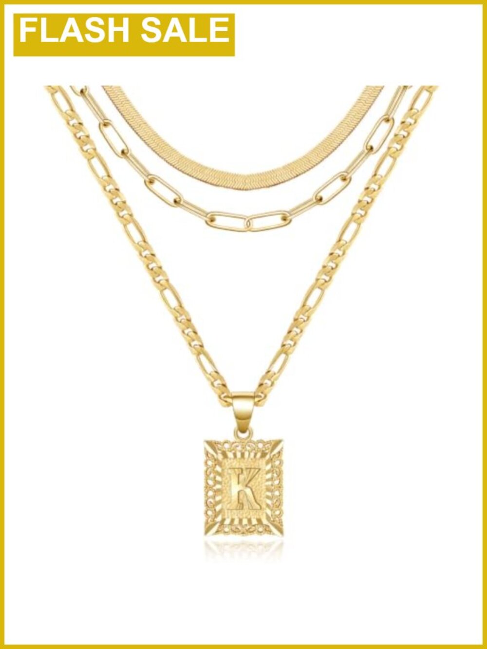 Gold Plated Layered Initial Necklace Set for Women Stainless Steel